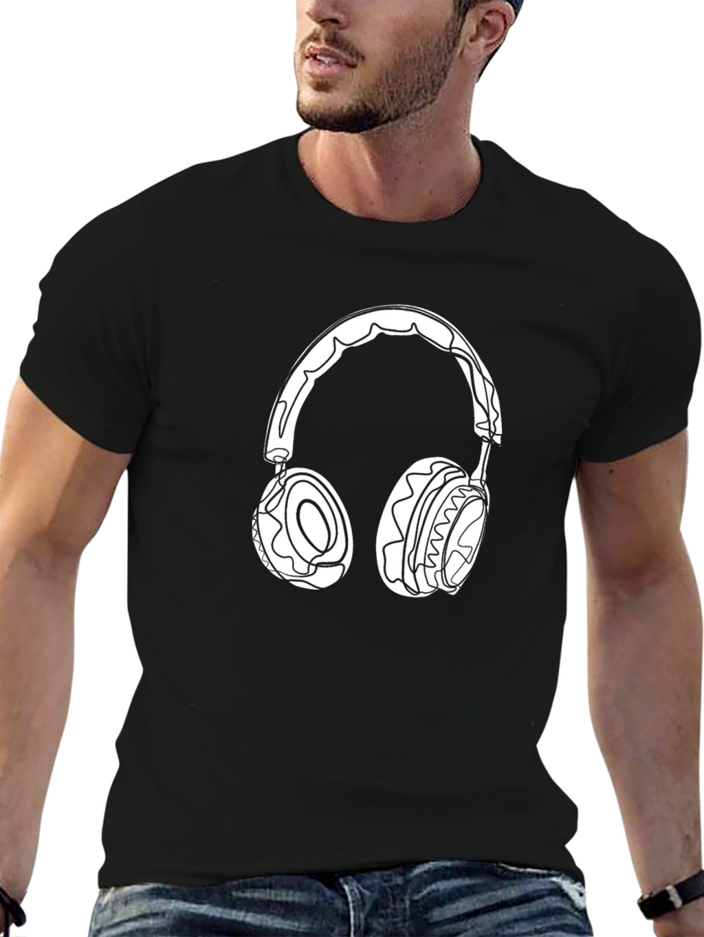 Headphone Graphic Tee - Black Cotton Casual Wear