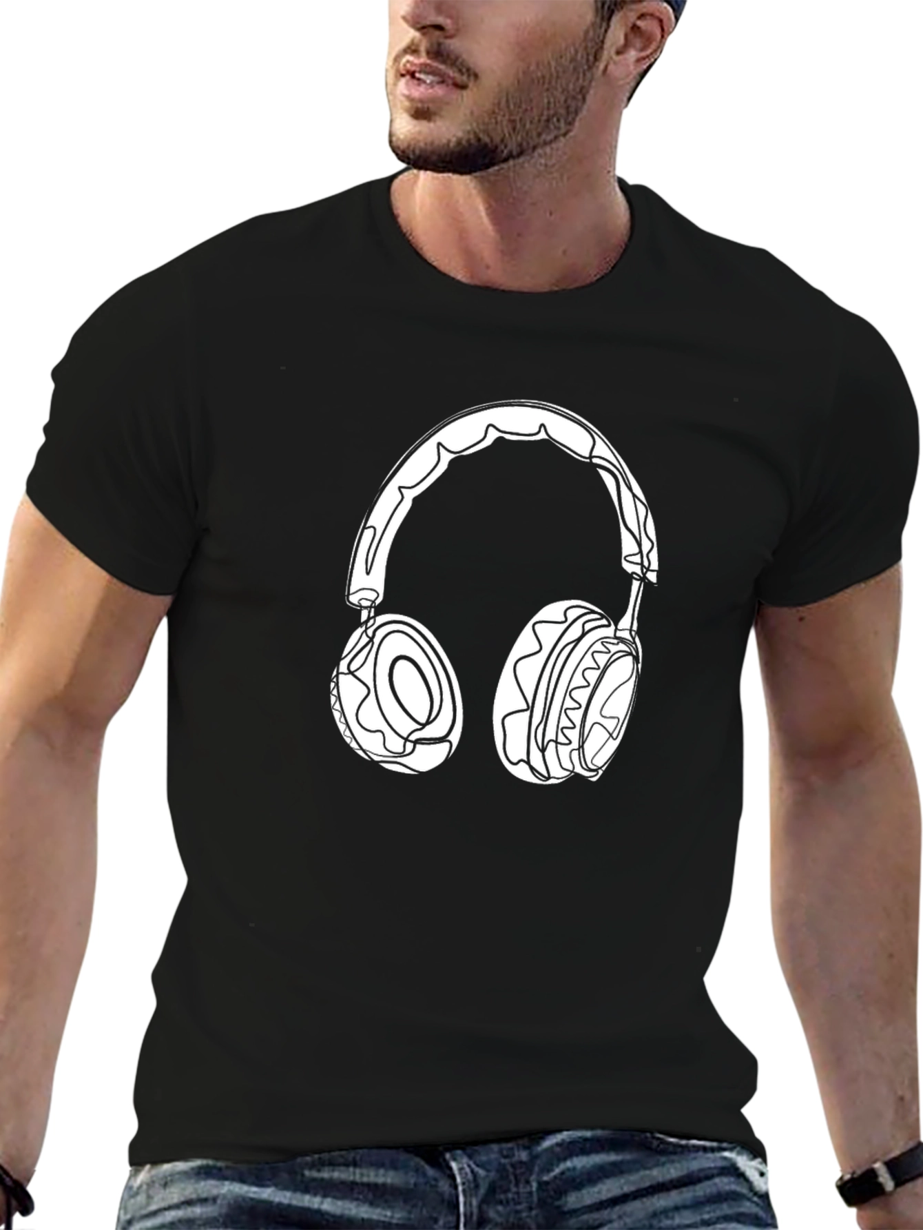 Headphone Graphic Tee - Black Cotton Casual Wear