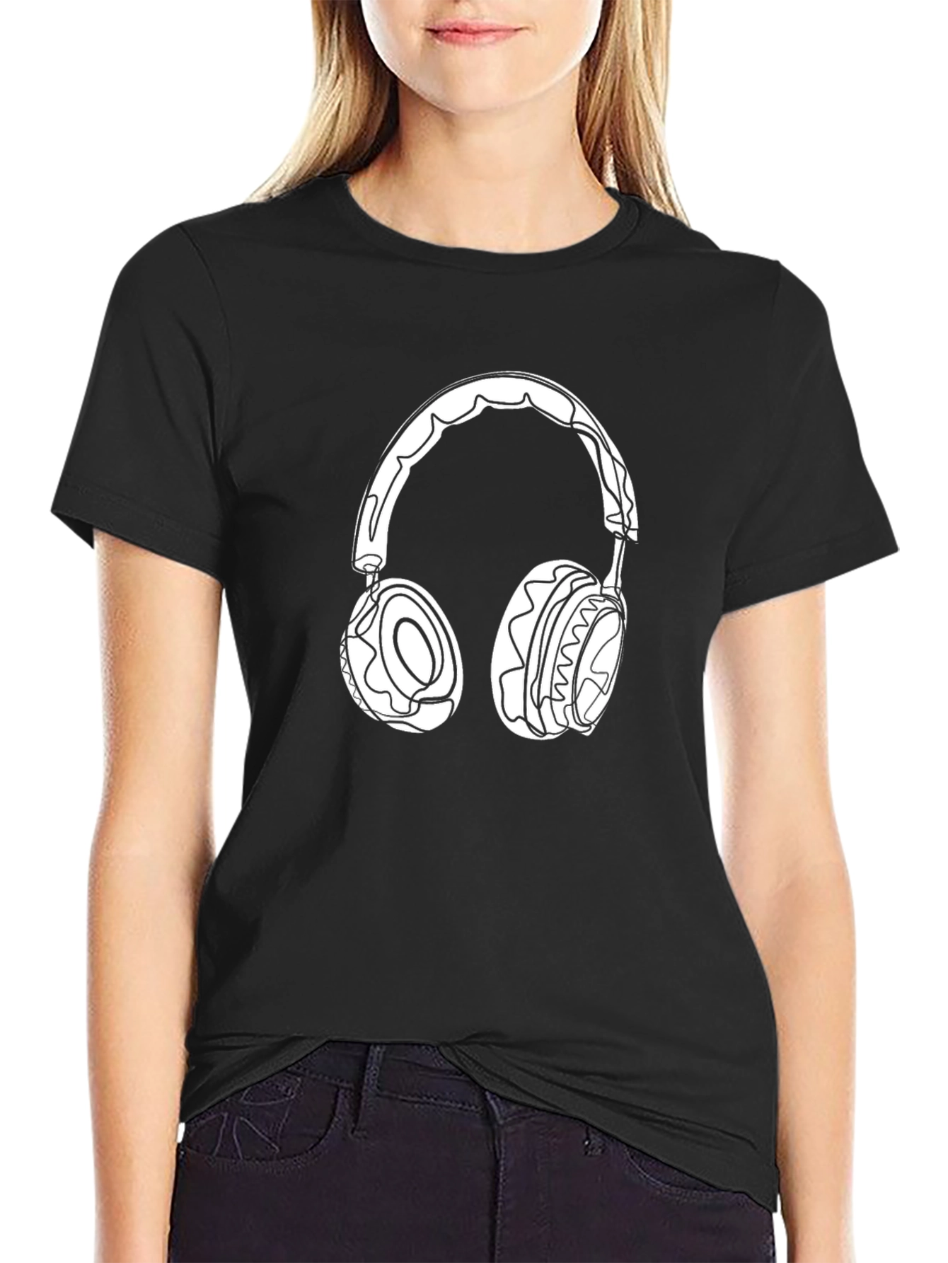 Headphone Graphic Tee - Black Cotton Casual Wear