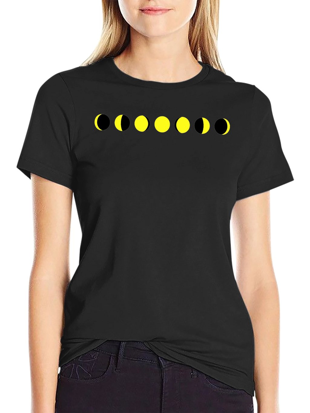 Lunar Phase Graphic Tee - Black Cotton T-Shirt