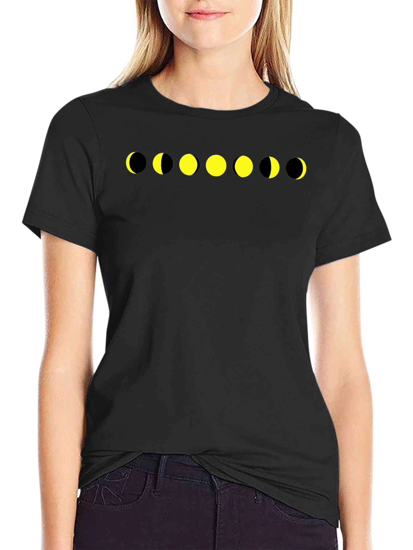 Lunar Phase Graphic Tee - Black Cotton T-Shirt