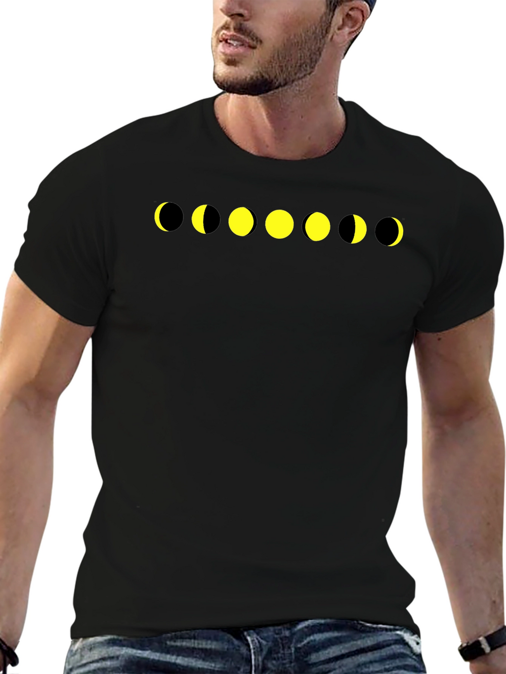 Lunar Phase Graphic Tee - Black Cotton T-Shirt