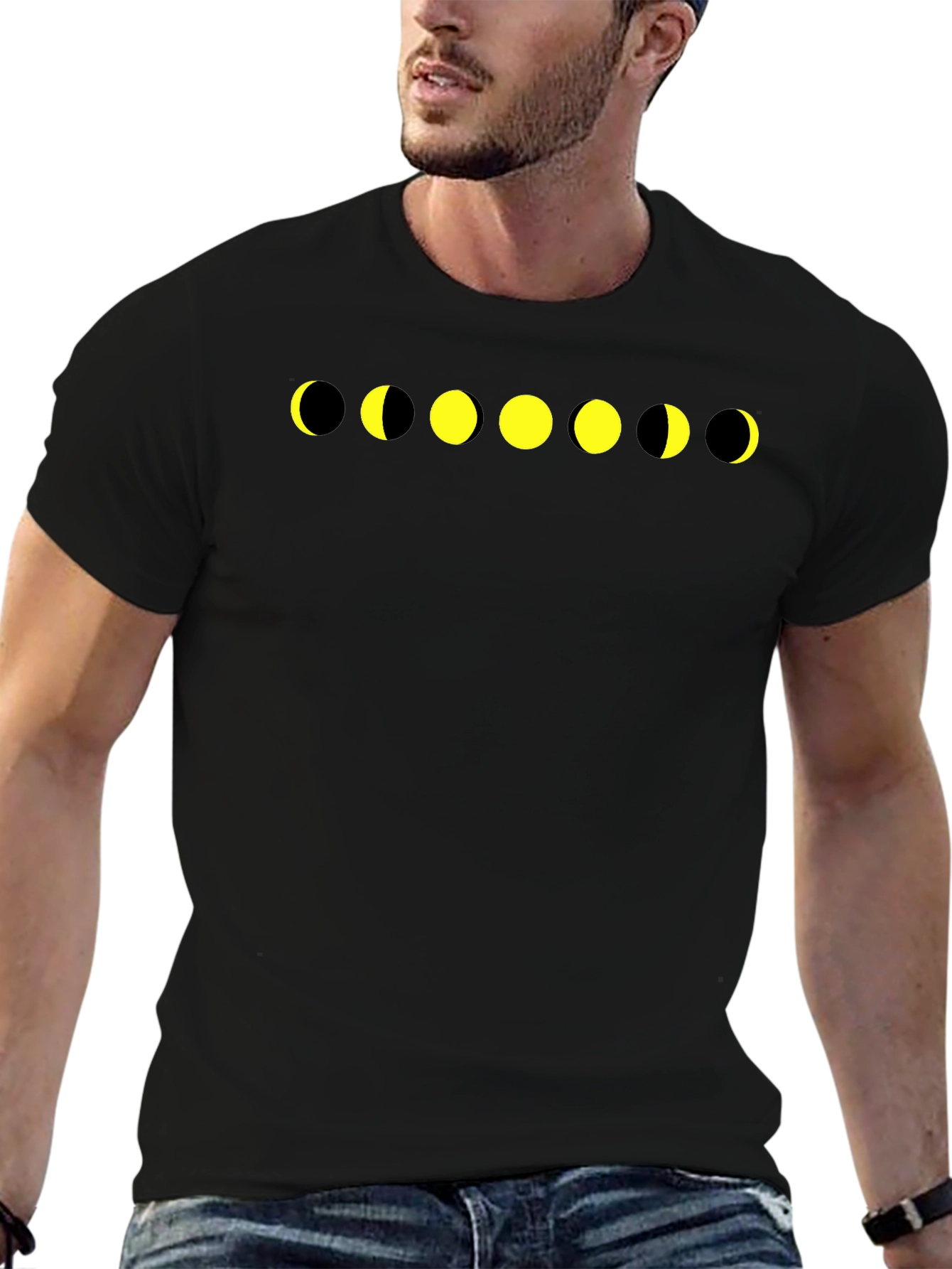 Lunar Phase Graphic Tee - Black Cotton T-Shirt