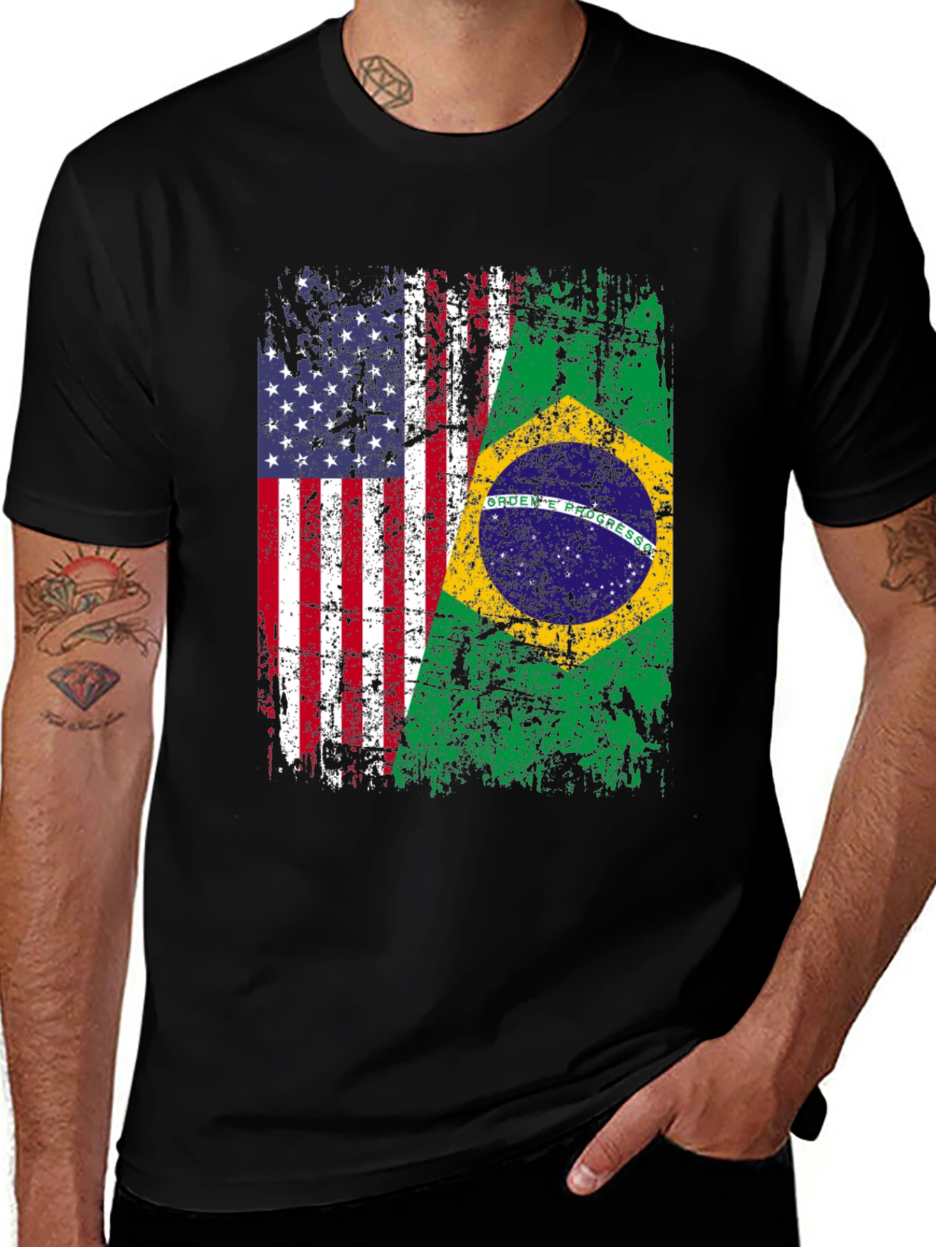 USA & Brazil Flag T-Shirt - Patriotic Design