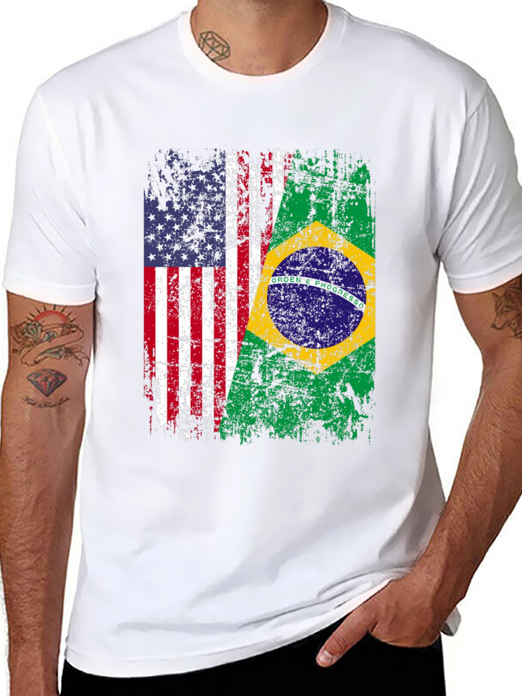 USA & Brazil Flag T-Shirt - Patriotic Design