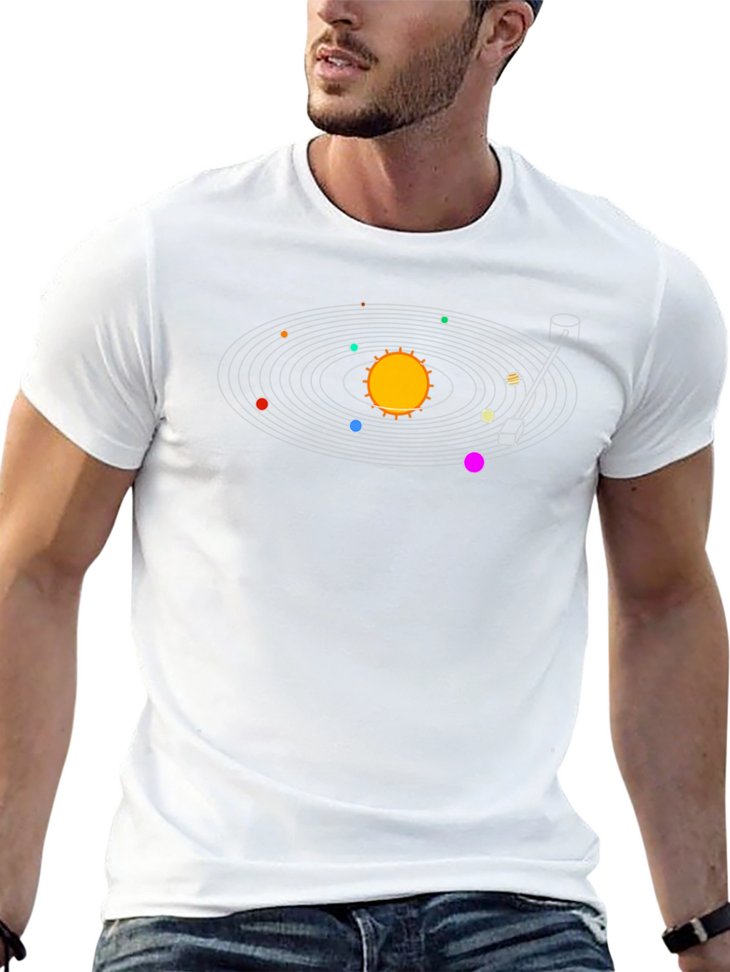 Solar System Turntable Black T-Shirt