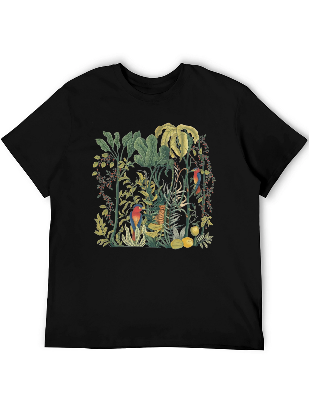 Tropical Jungle Print Black T-Shirt
