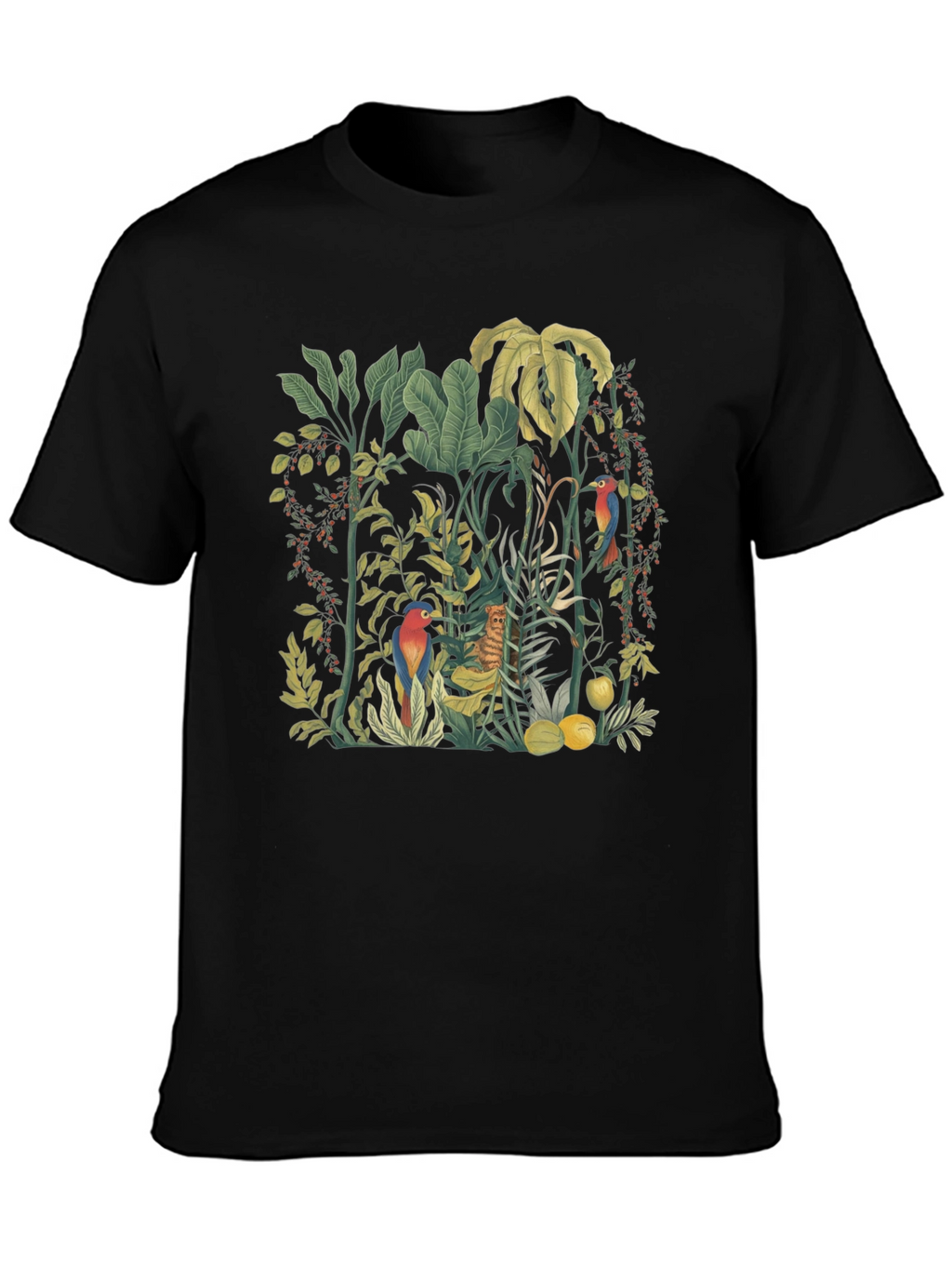 Tropical Jungle Print Black T-Shirt