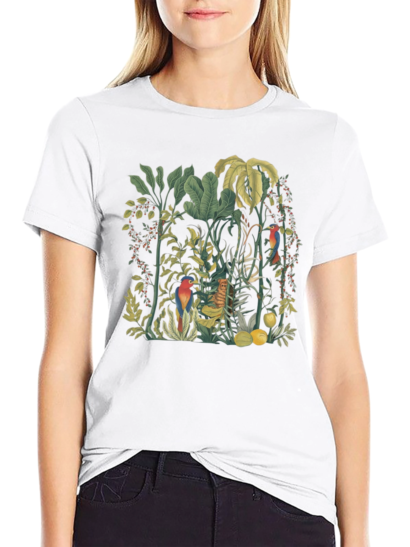 Tropical Jungle Print Black T-Shirt