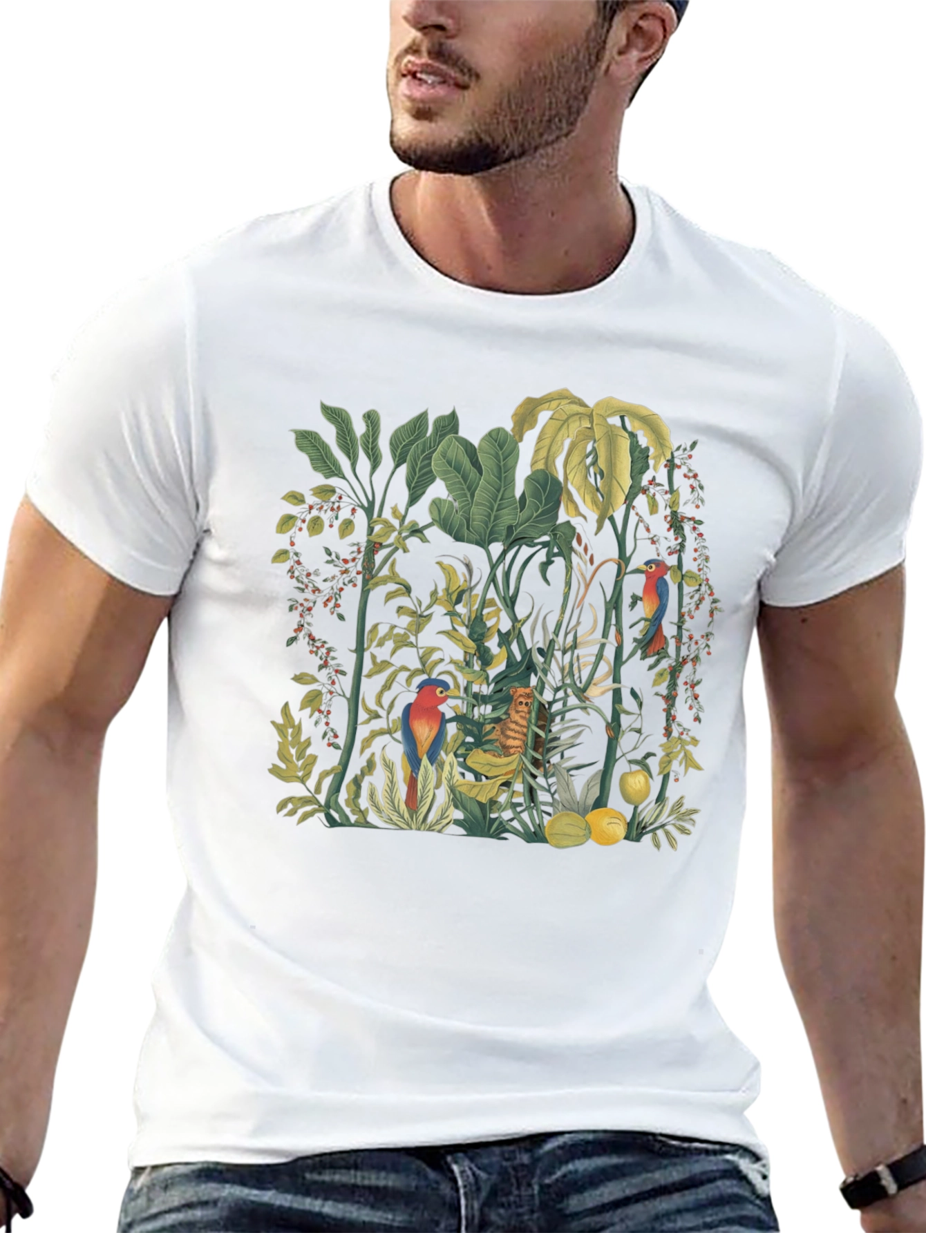 Tropical Jungle Print Black T-Shirt