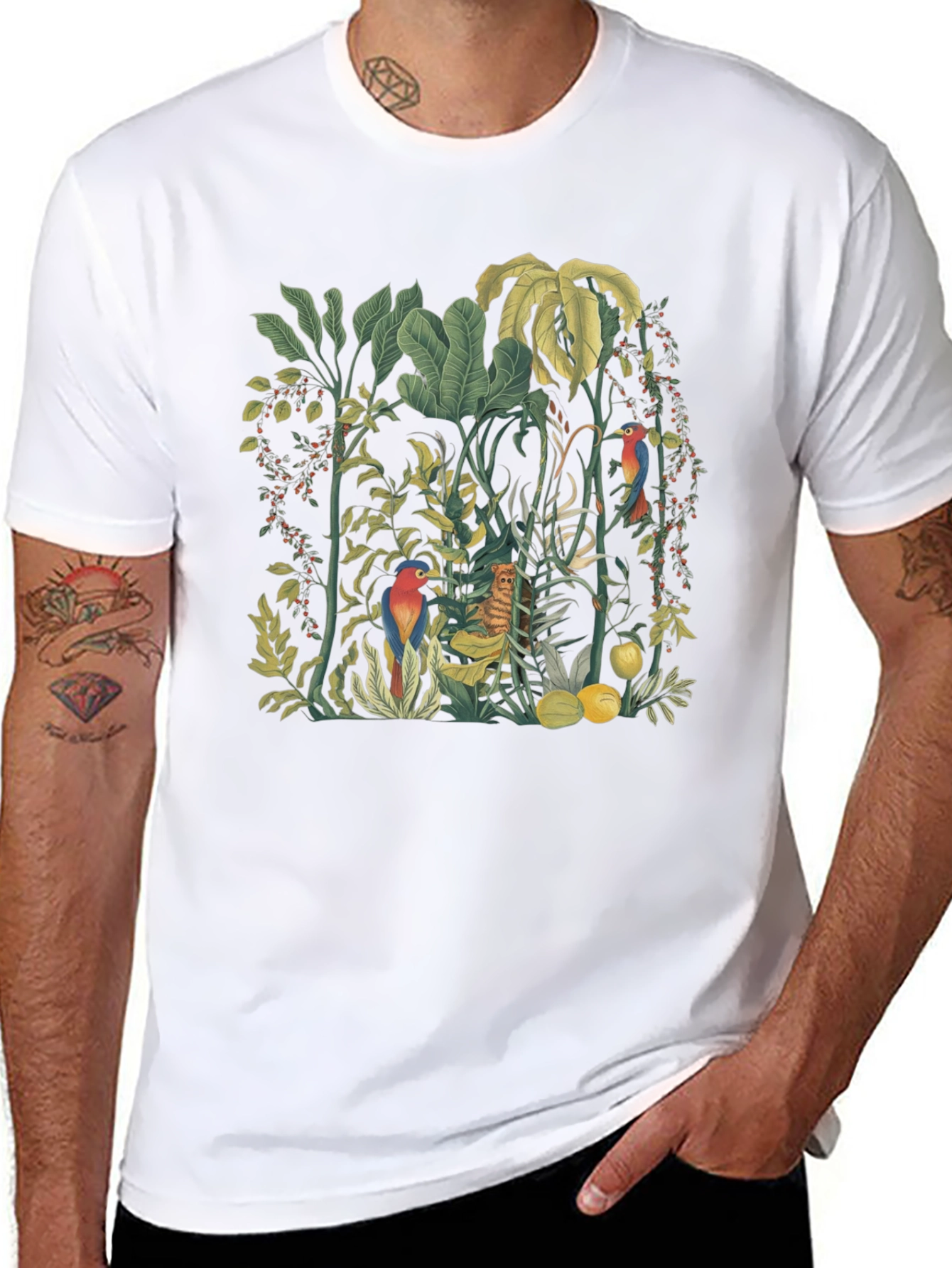 Tropical Jungle Print Black T-Shirt