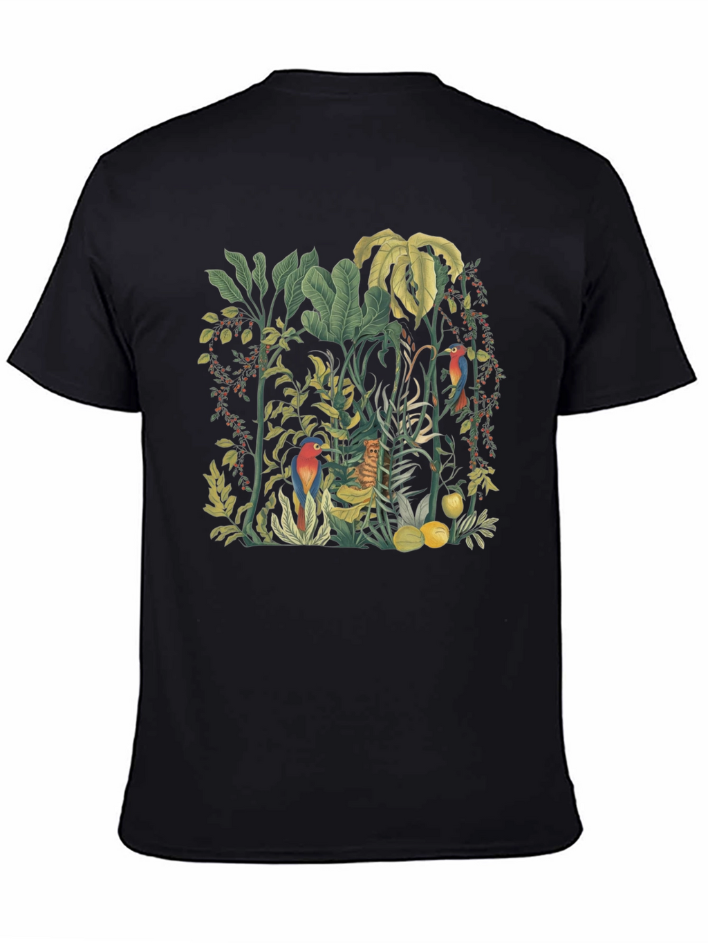 Tropical Jungle Print Black T-Shirt