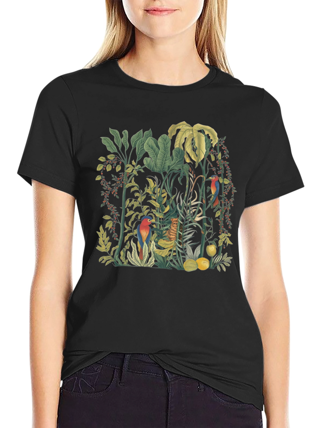 Tropical Jungle Print Black T-Shirt