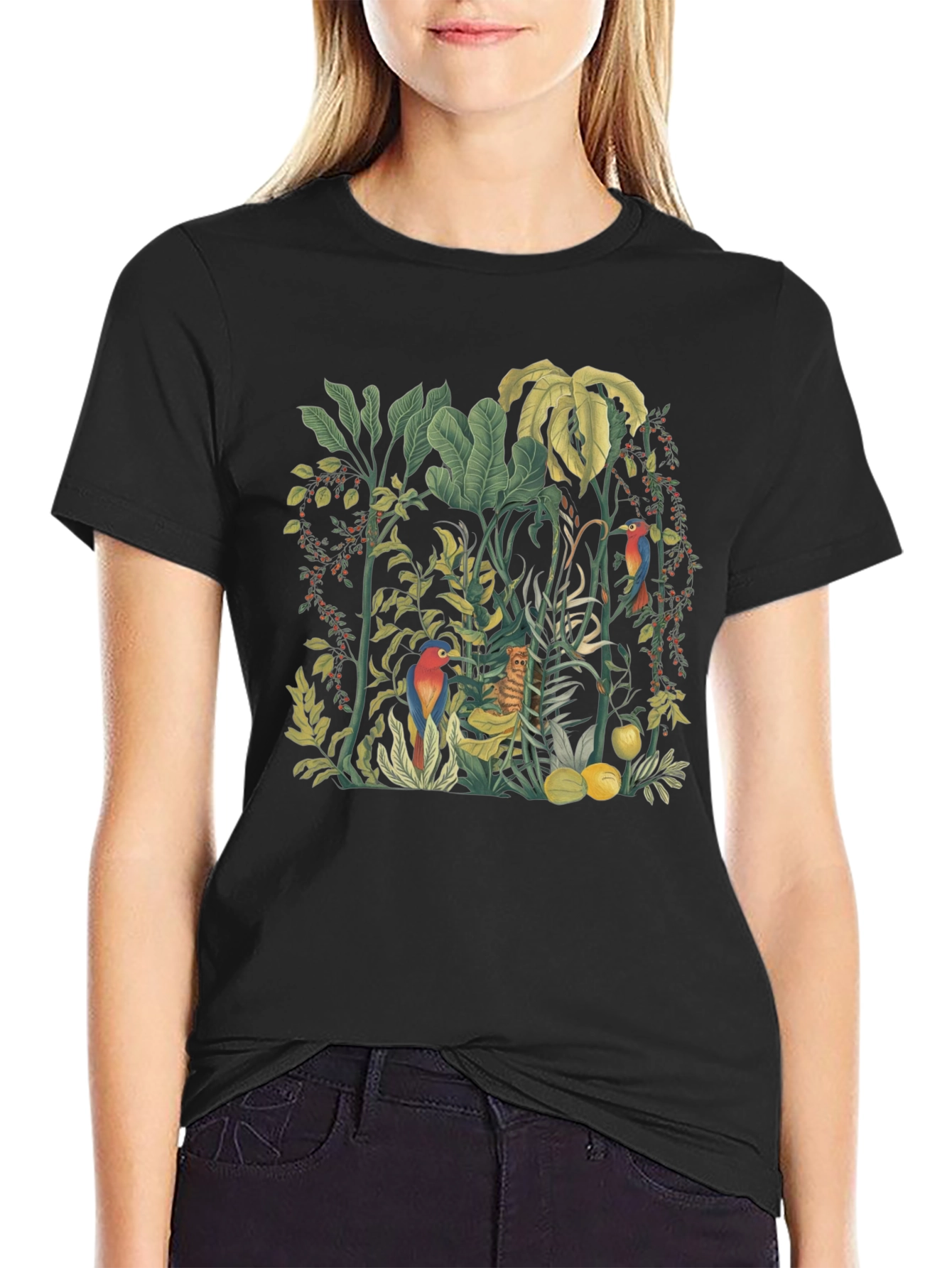 Tropical Jungle Print Black T-Shirt