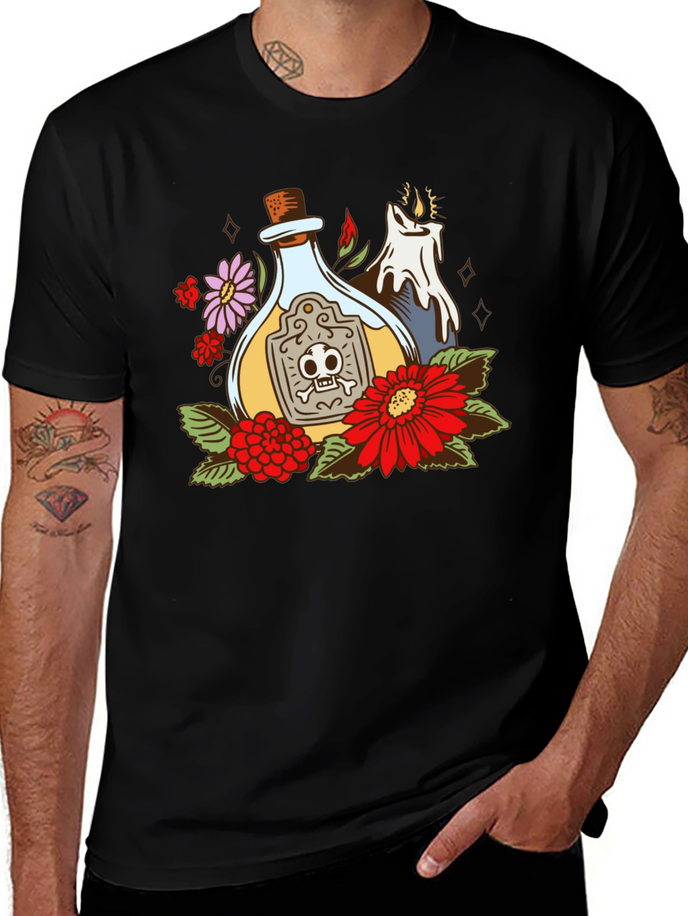 Poison Bottle Floral Graphic T-Shirt