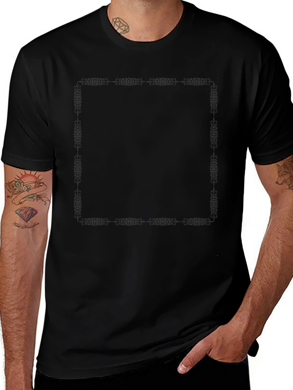 Black Graphic T-Shirt - Abstract Square Design