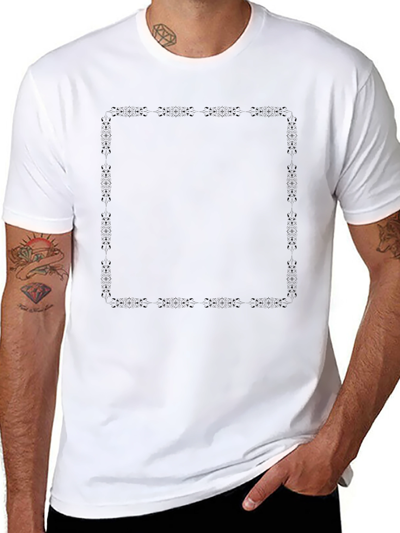 Black Graphic T-Shirt - Abstract Square Design
