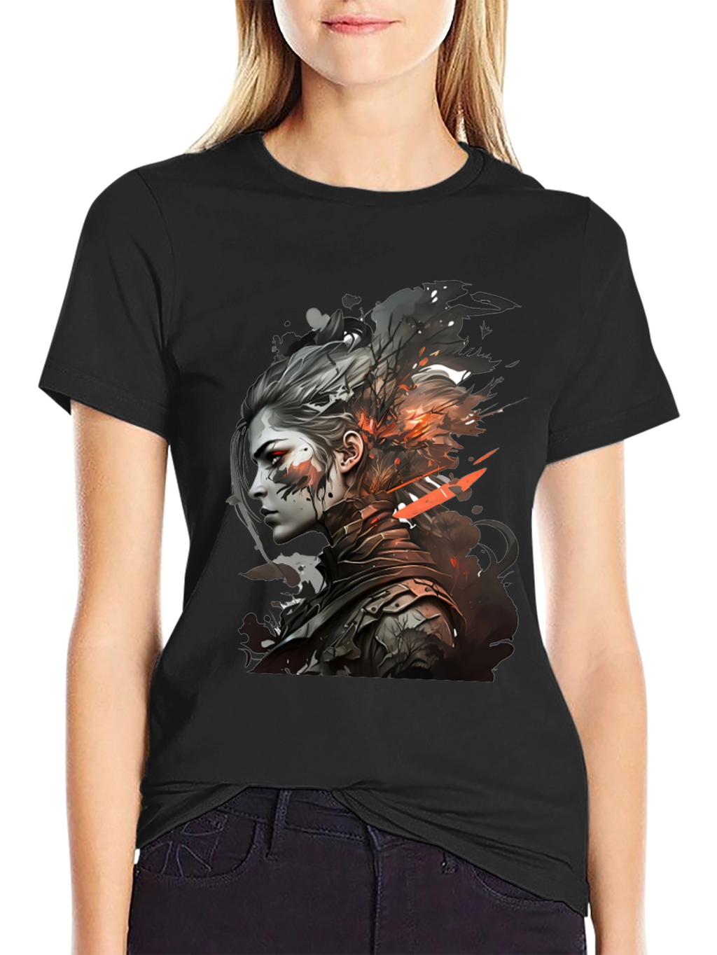 Warrior Woman Graphic Tee - Stylish Black T-Shirt