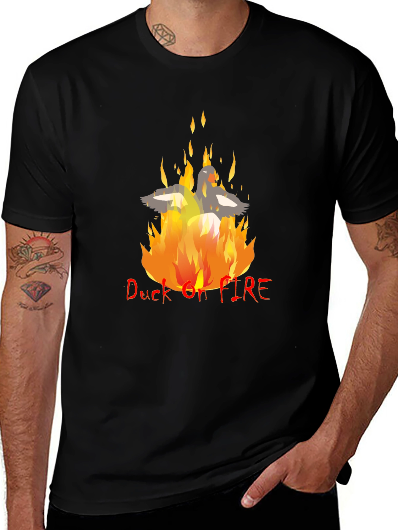 Duck On Fire T-Shirt - Black Cotton Blend Graphic Tee