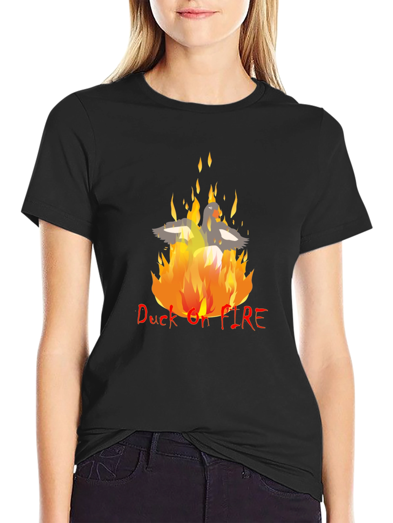 Duck On Fire T-Shirt - Black Cotton Blend Graphic Tee