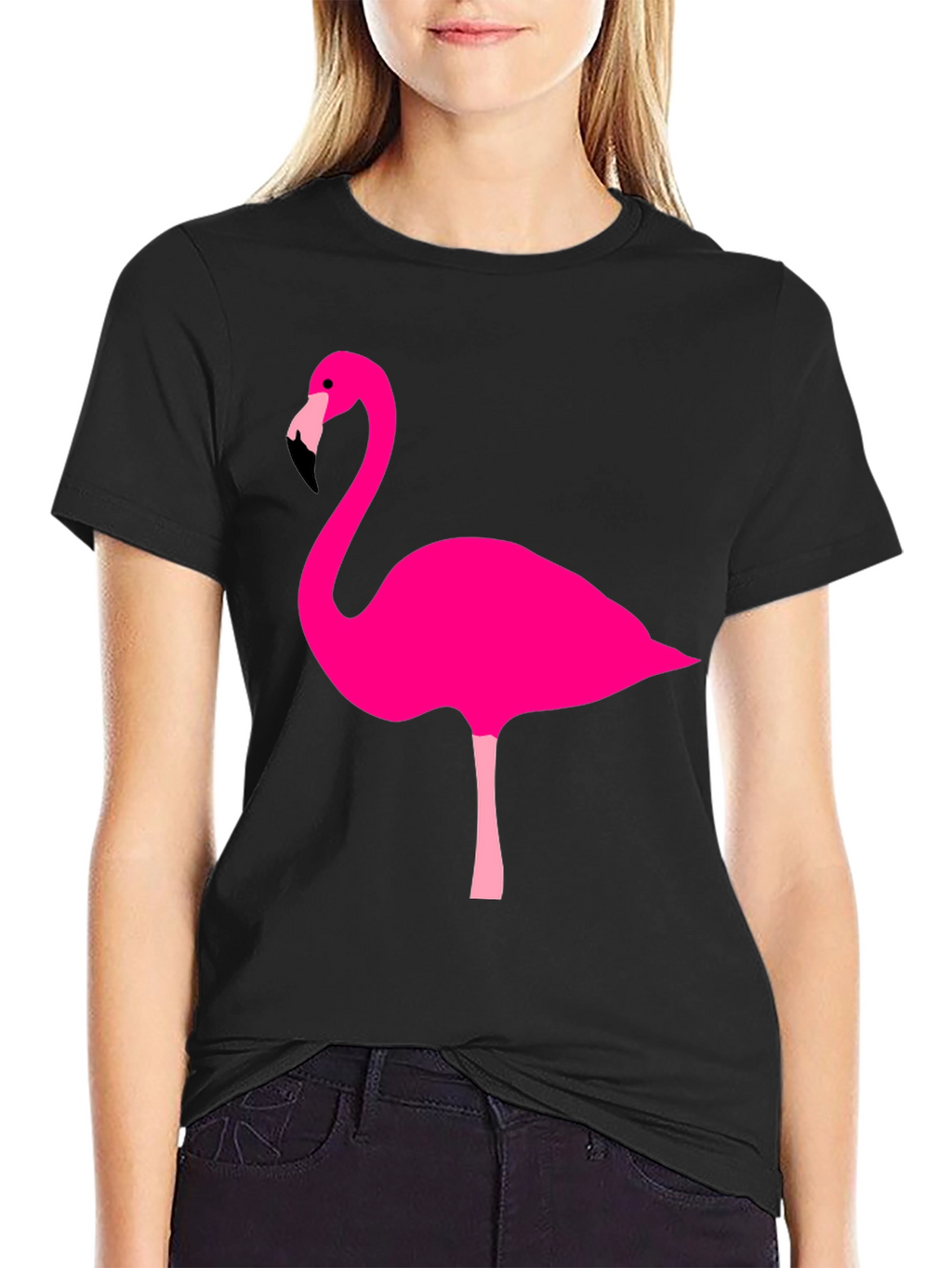 Flamingo Graphic Tee - Black Cotton Casual Shirt