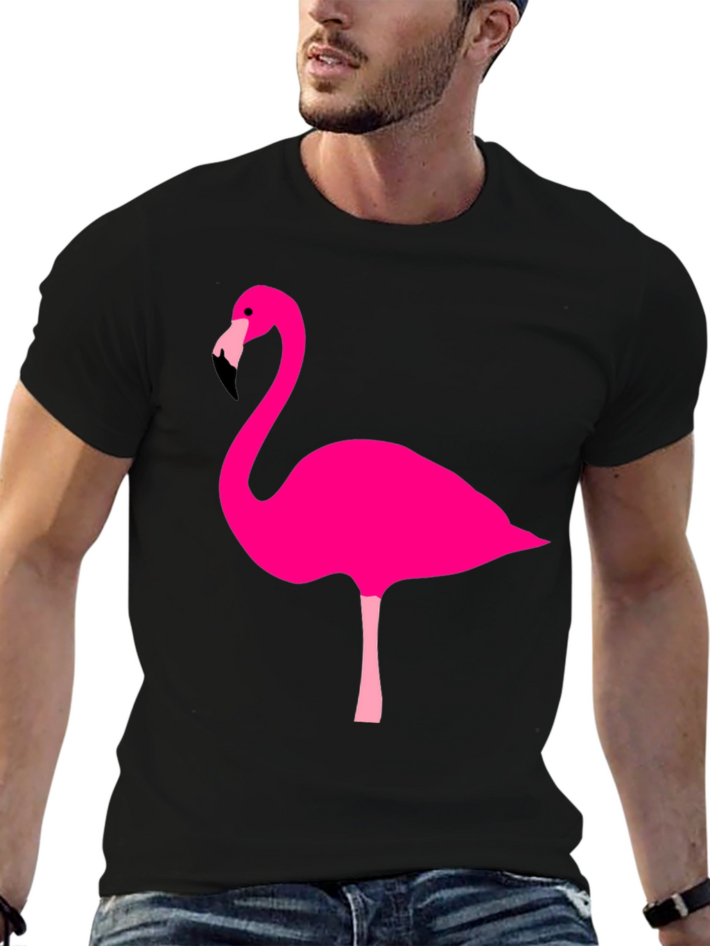 Flamingo Graphic Tee - Black Cotton Casual Shirt