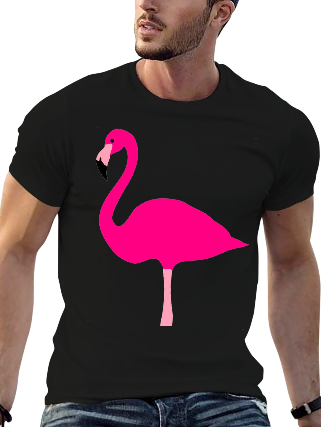 Flamingo Graphic Tee - Black Cotton Casual Shirt