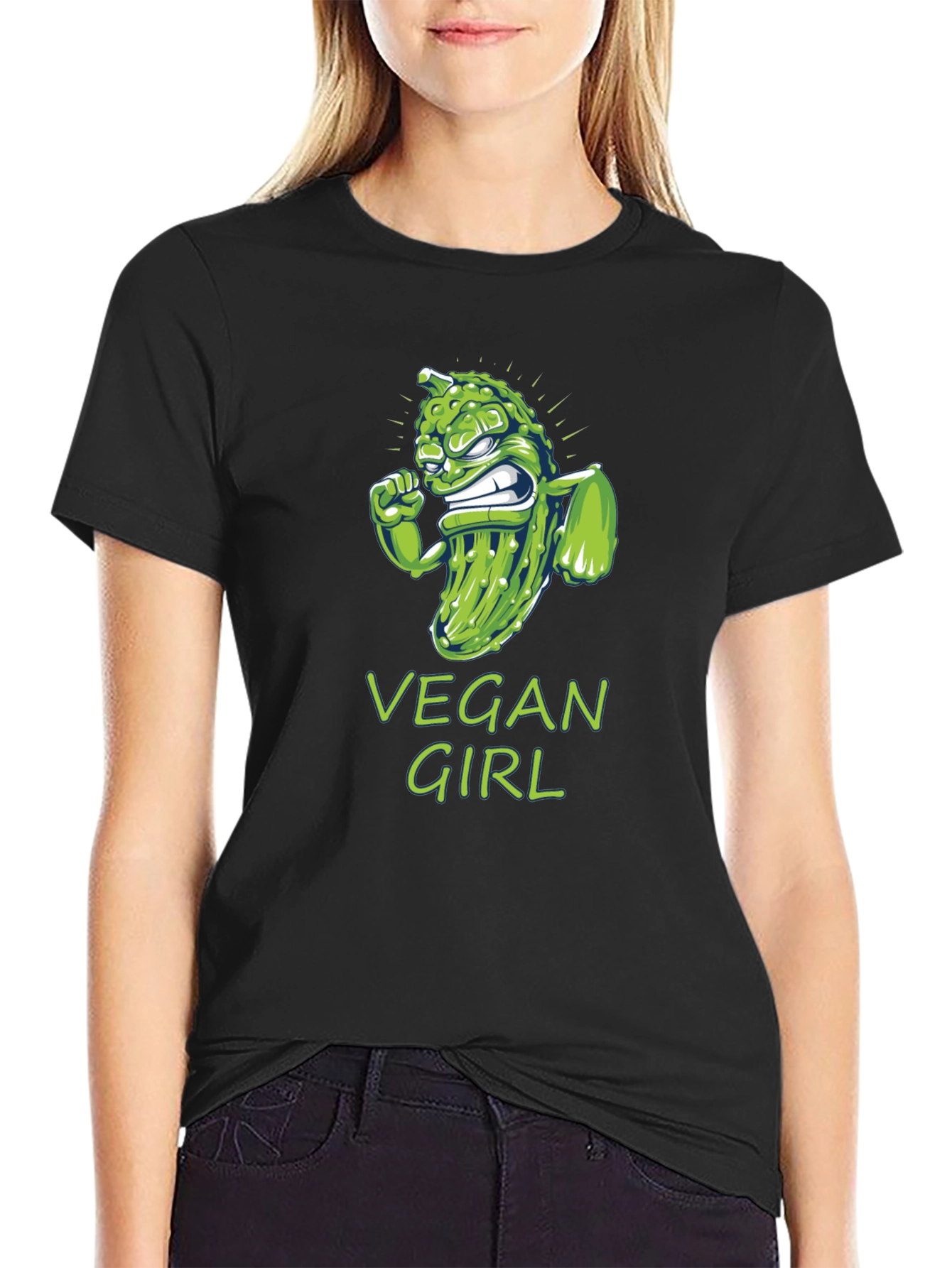 Vegan Girl T-Shirt Funny Pickle Design