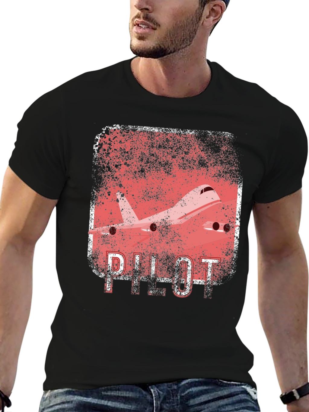 Pilot Airplane Graphic Black T-Shirt