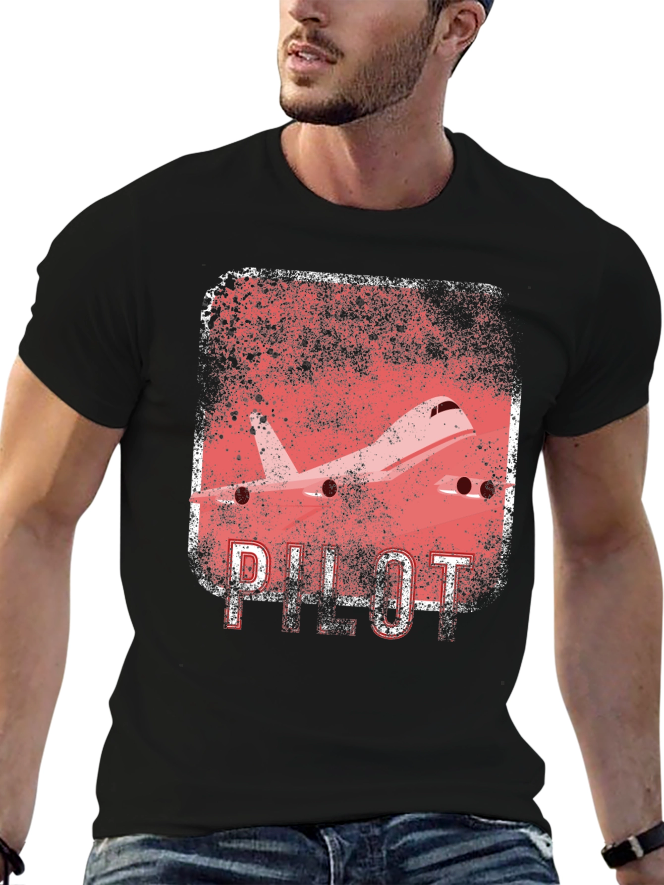 Pilot Airplane Graphic Black T-Shirt