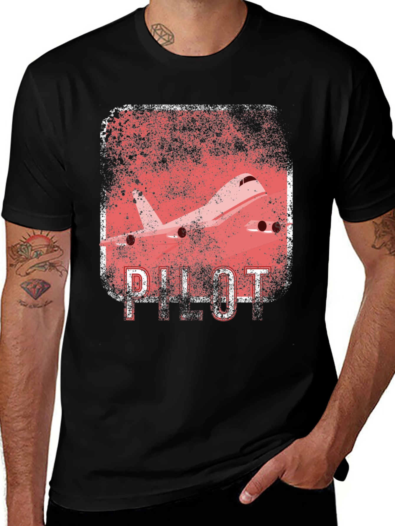 Pilot Airplane Graphic Black T-Shirt