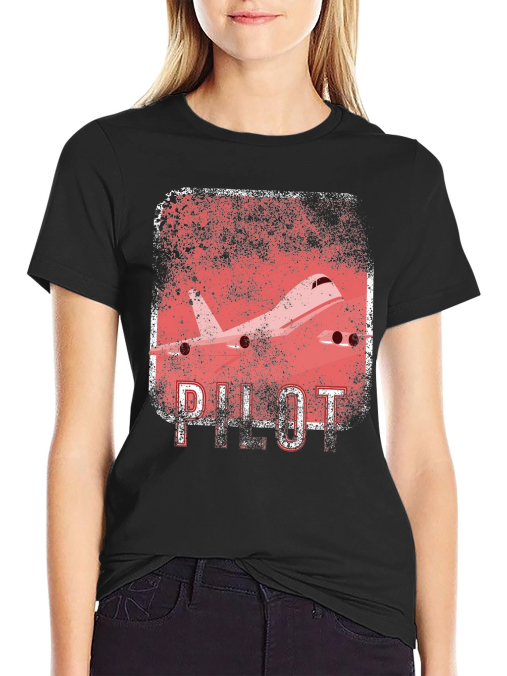 Pilot Airplane Graphic Black T-Shirt