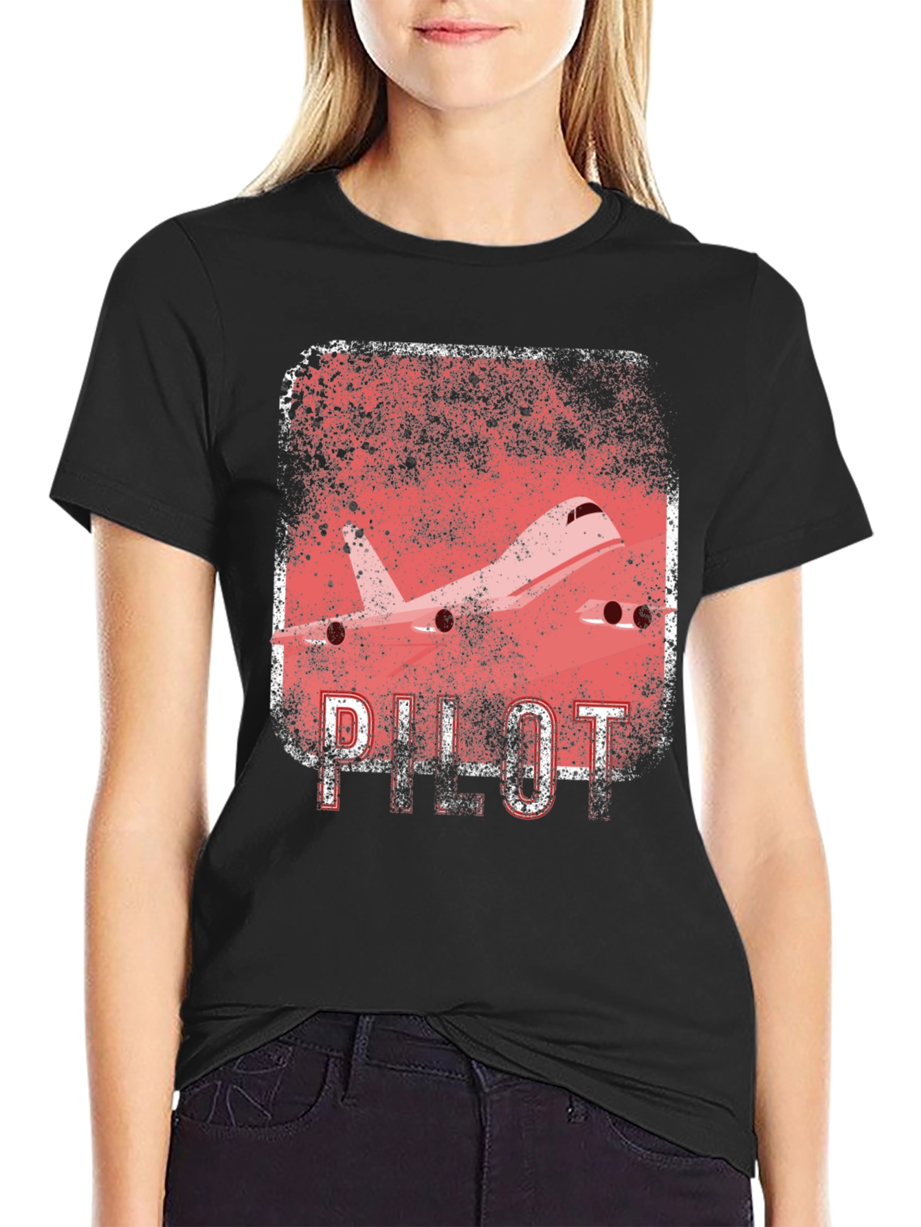 Pilot Airplane Graphic Black T-Shirt