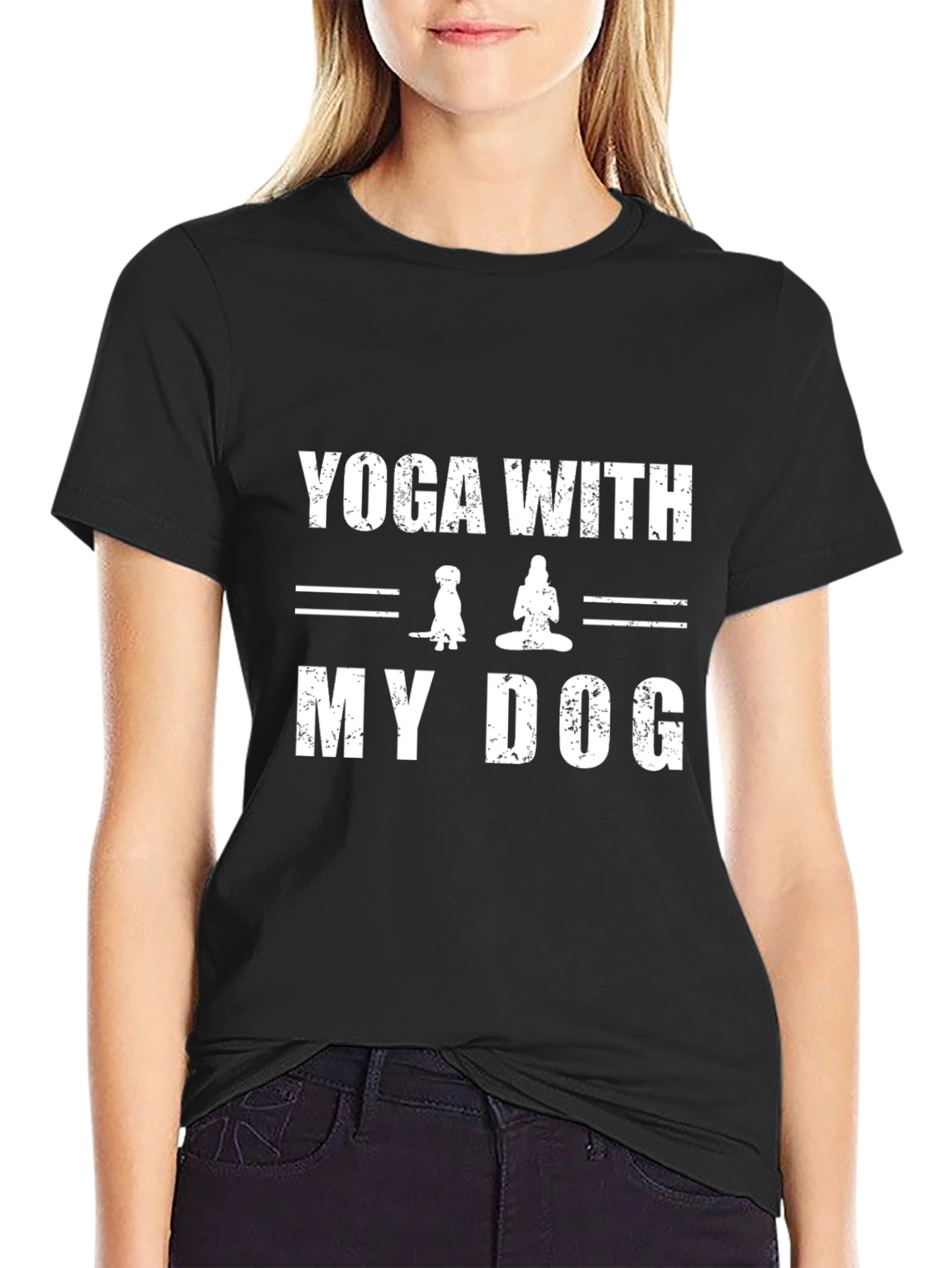 Yoga With My Dog Black T-Shirt