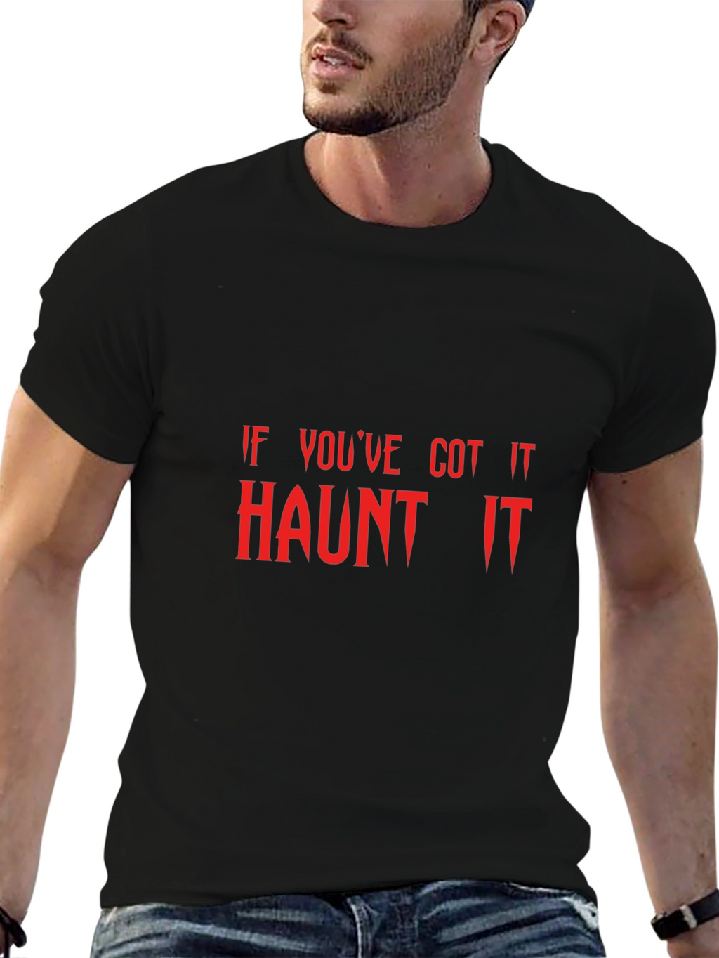 Haunt It Halloween Graphic Tee - Black Cotton T-Shirt