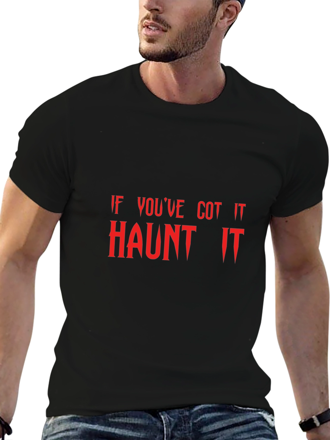 Haunt It Halloween Graphic Tee - Black Cotton T-Shirt