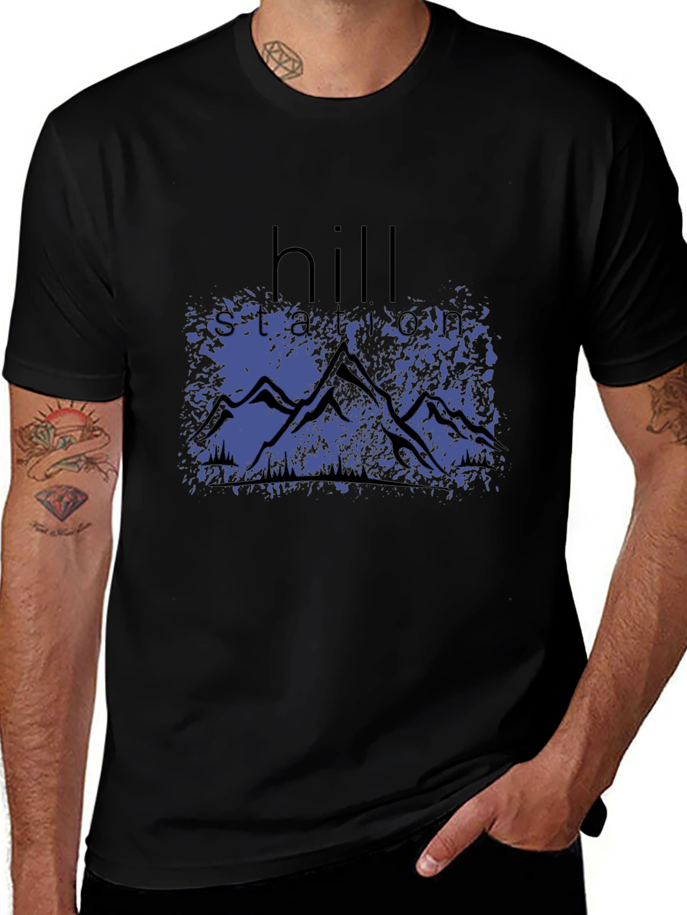 Hill Station Graphic Print Black T-Shirt