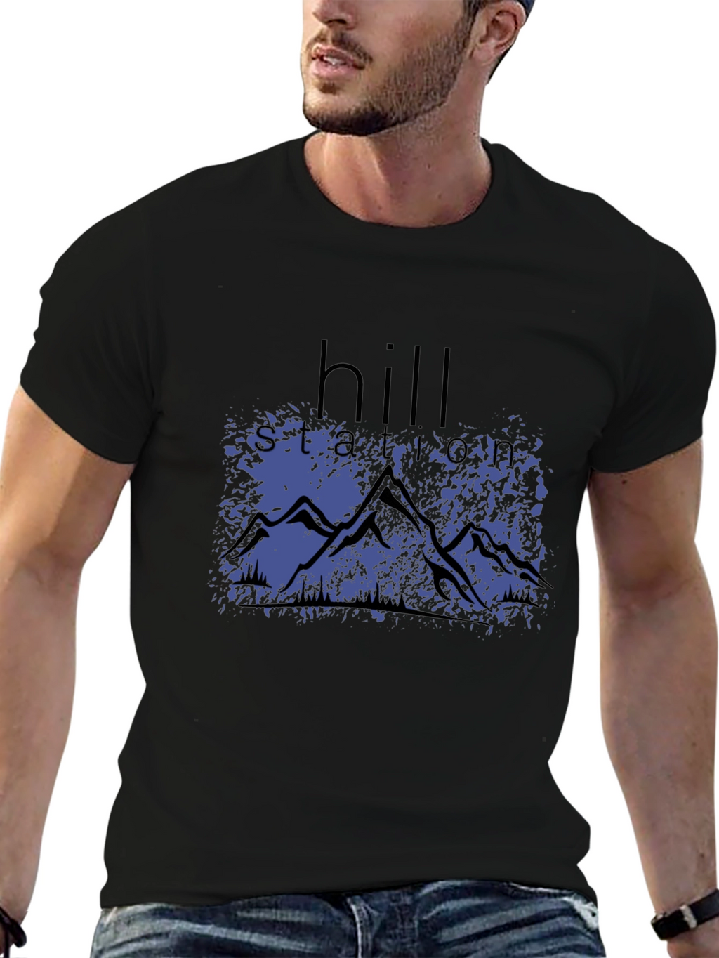 Hill Station Graphic Print Black T-Shirt