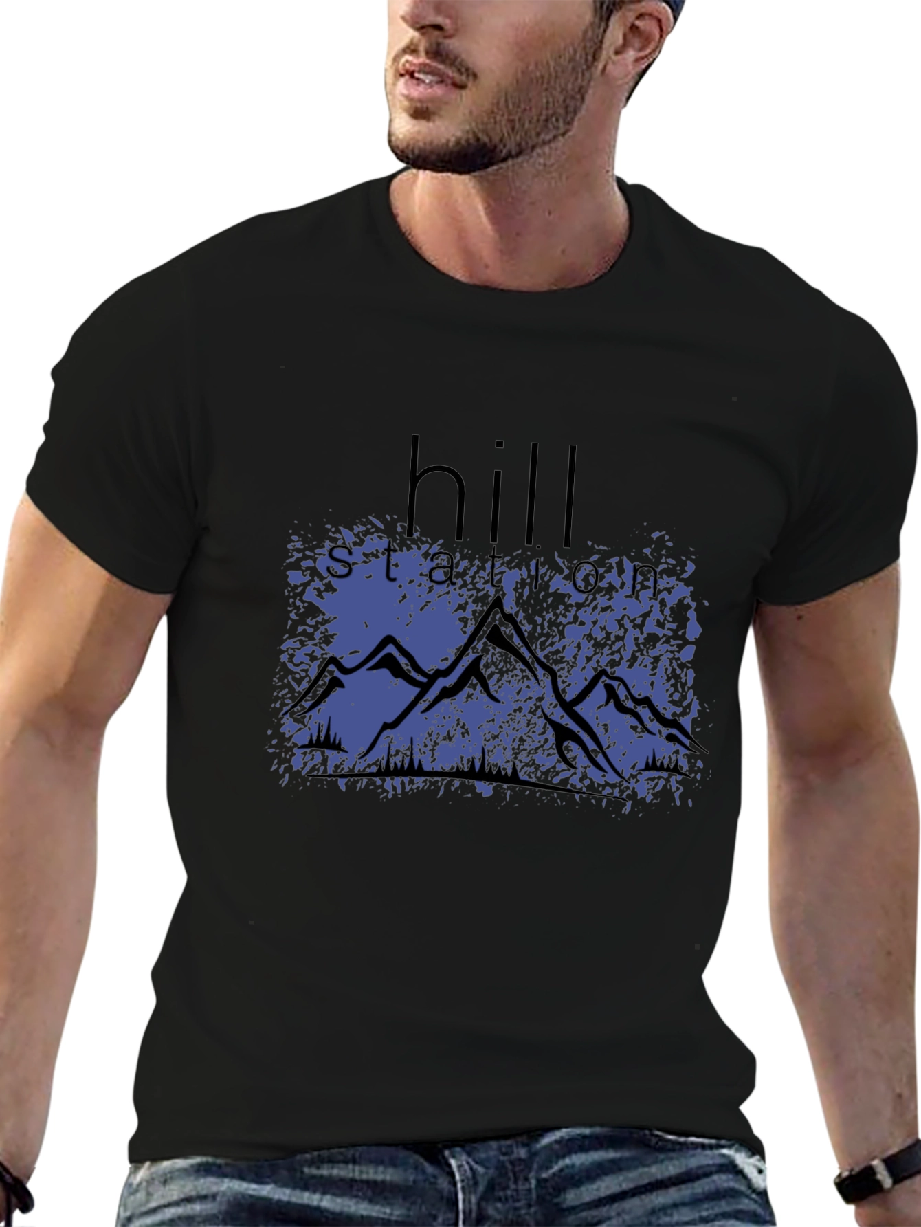 Hill Station Graphic Print Black T-Shirt