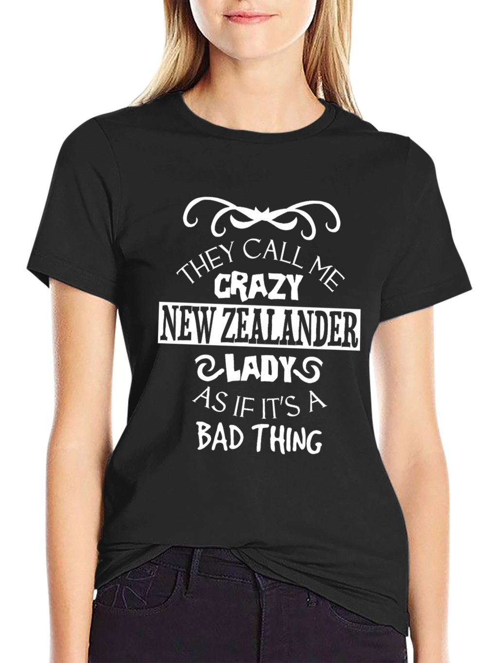 Crazy New Zealander Lady Black Graphic Tee