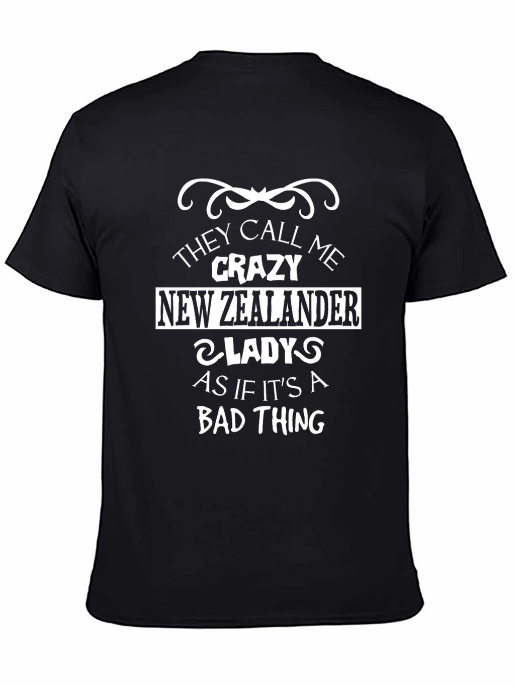 Crazy New Zealander Lady Black Graphic Tee