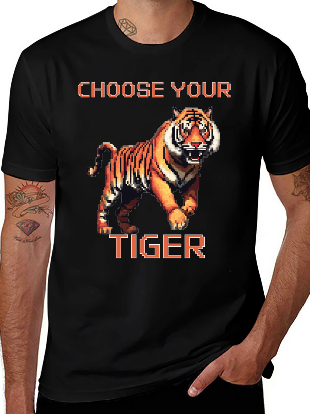 Choose Your Tiger Graphic Tee - Retro 8-Bit Style