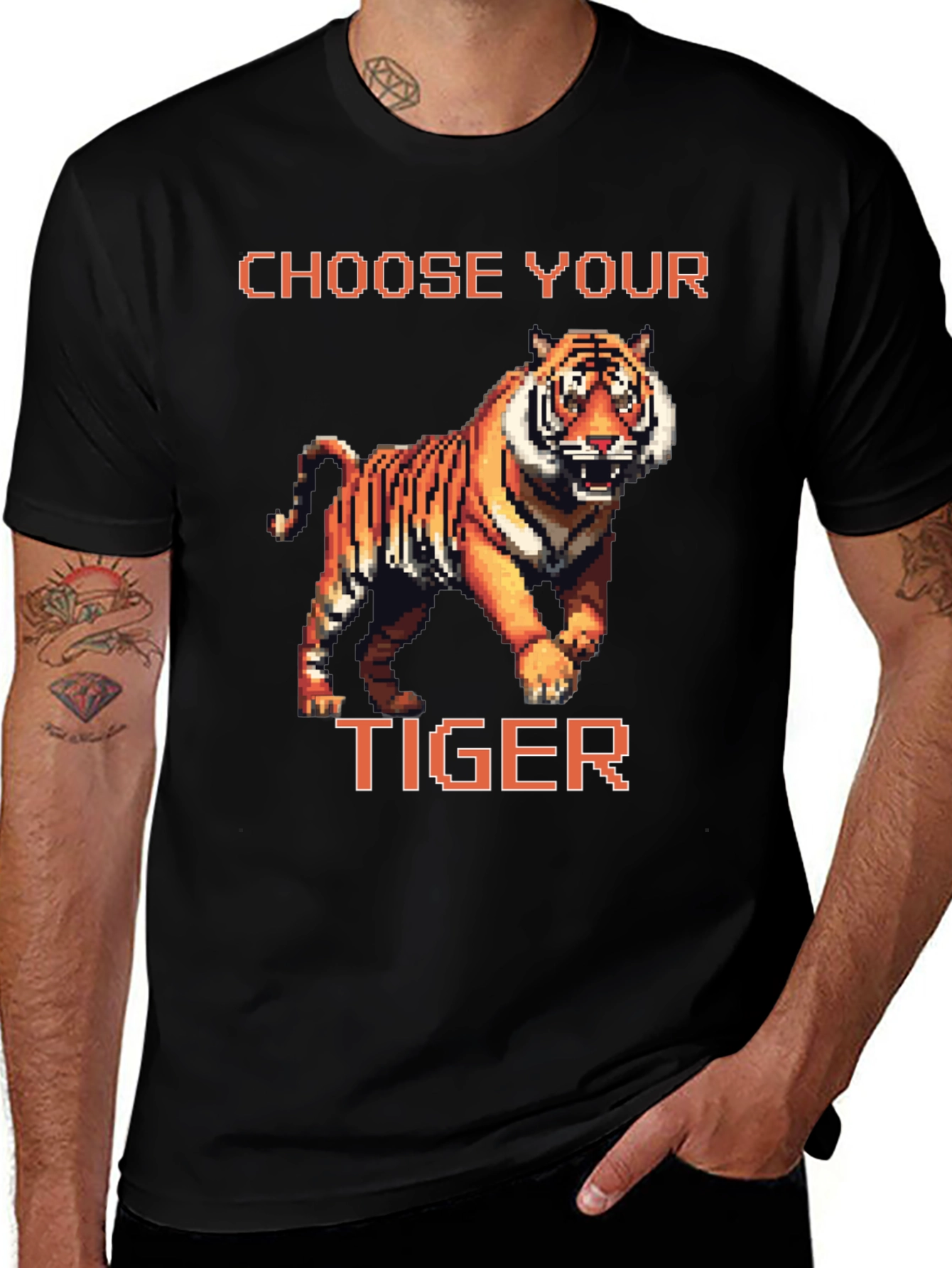 Choose Your Tiger Graphic Tee - Retro 8-Bit Style