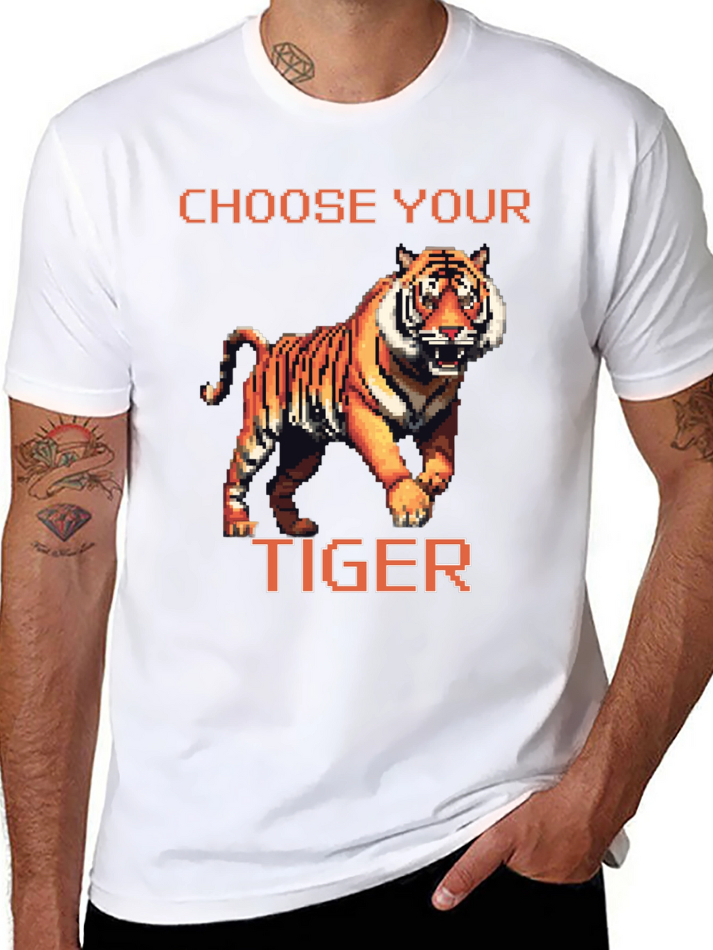Choose Your Tiger Graphic Tee - Retro 8-Bit Style
