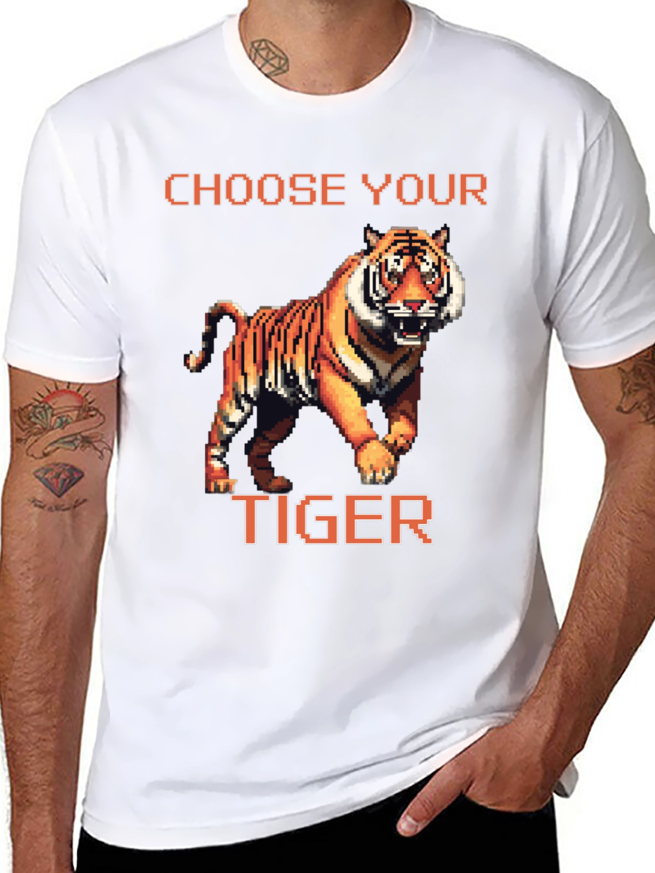 Choose Your Tiger Graphic Tee - Retro 8-Bit Style