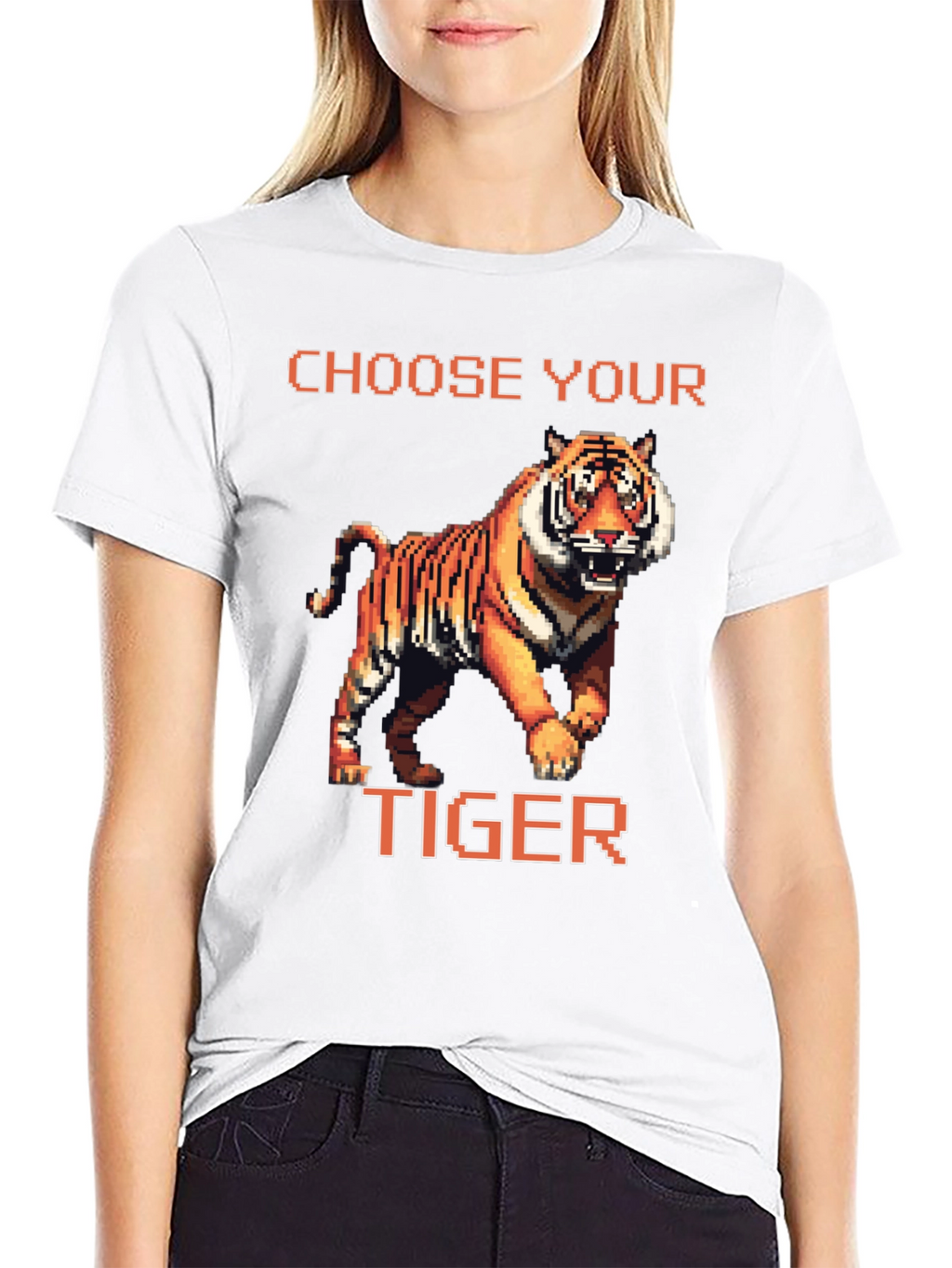 Choose Your Tiger Graphic Tee - Retro 8-Bit Style