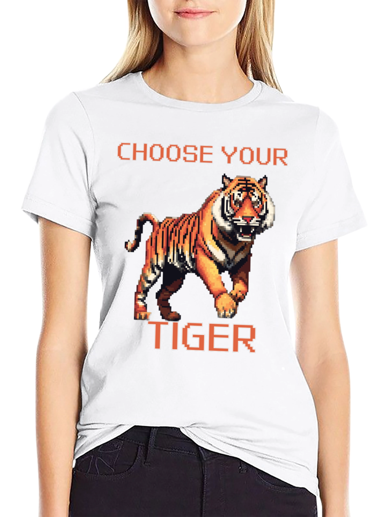 Choose Your Tiger Graphic Tee - Retro 8-Bit Style