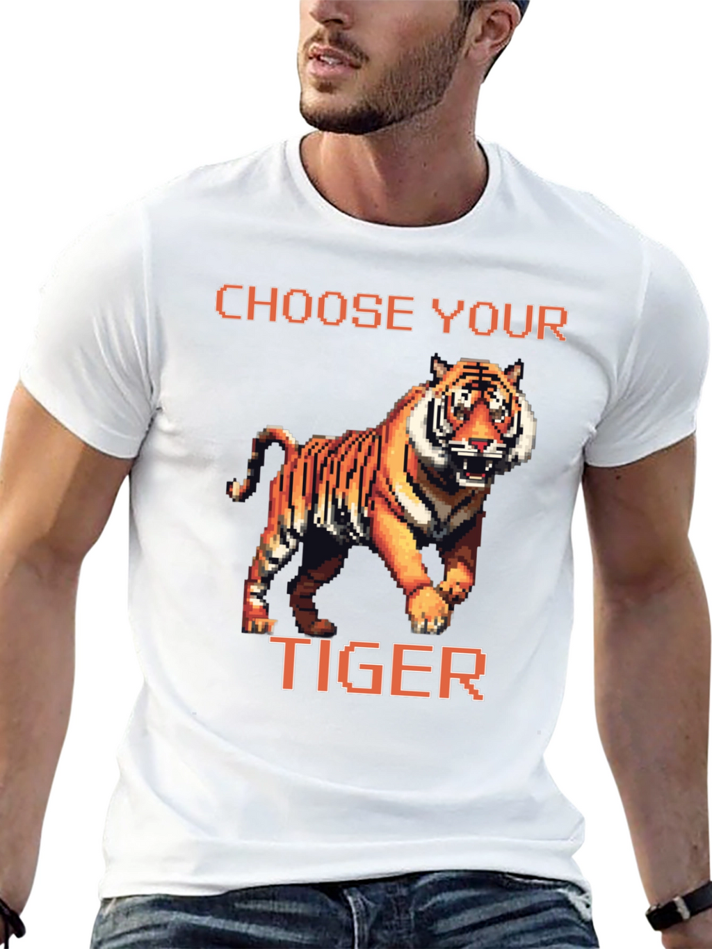 Choose Your Tiger Graphic Tee - Retro 8-Bit Style