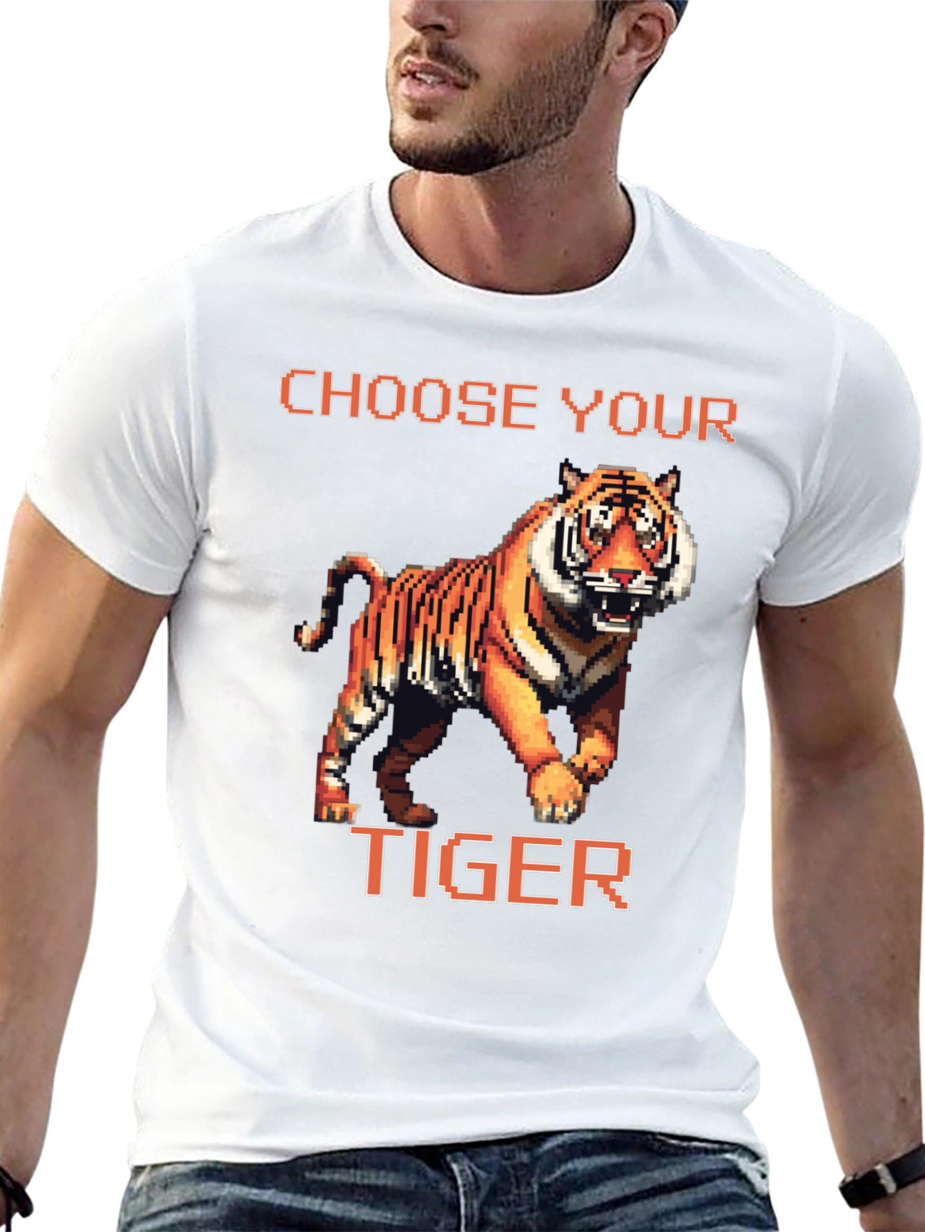 Choose Your Tiger Graphic Tee - Retro 8-Bit Style