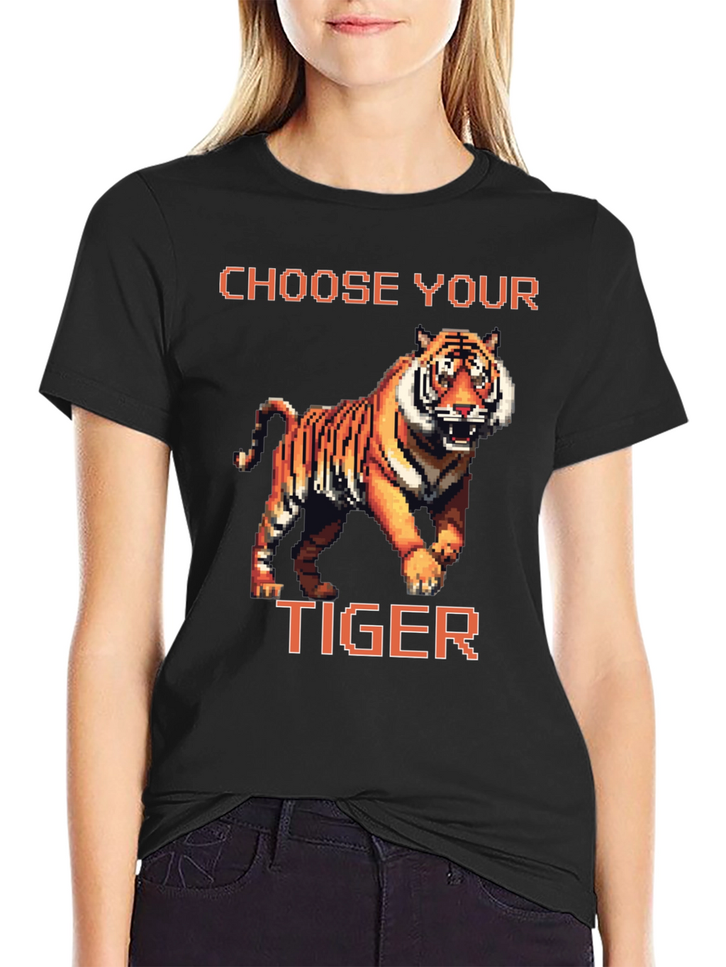 Choose Your Tiger Graphic Tee - Retro 8-Bit Style